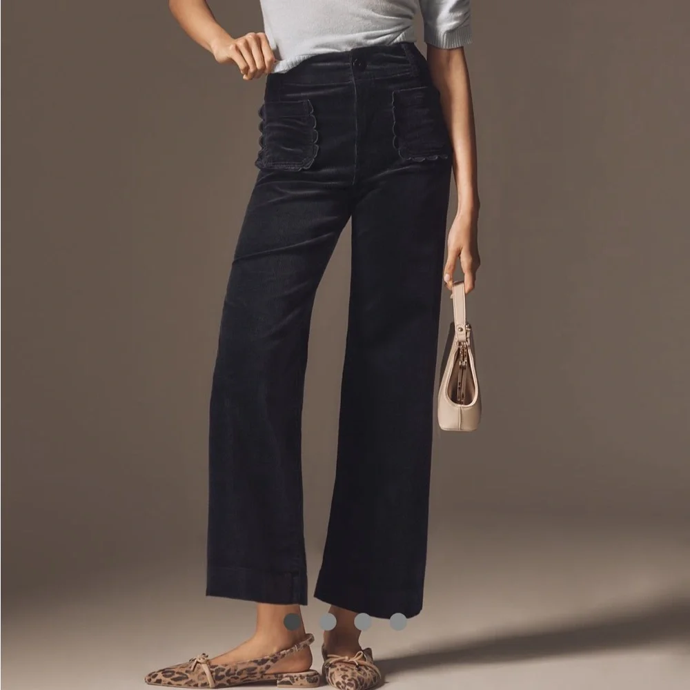 Maeve Corduroy Navy Wide-Leg Pants - Picture 1 of 12